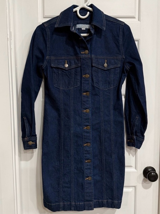 LOFT Dresses & Skirts - LOFT Dark Wash Denim Button Front Shirt Dress Long Sleeve Size 0